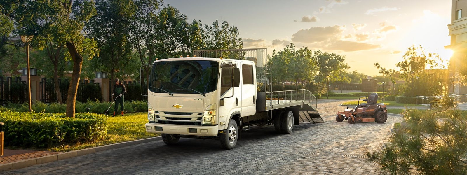 Chevrolet Low Cab Forward crew cab with a landscape body and loading ramp
