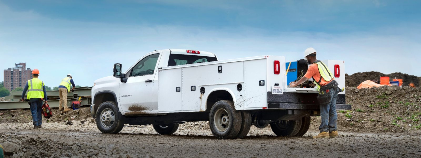 Chevrolet Silverado 3500HD Chassis Cab with a service body on a work site