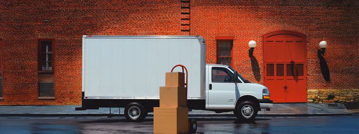 Chevrolet Express Cutaway with a box body at a loading dock, freight alongside
